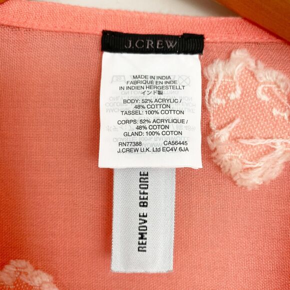 J. Crew Beach Cover Up Womens Size M Orange Tassel Hem Kimono Poncho Printed - Picture 3 of 5